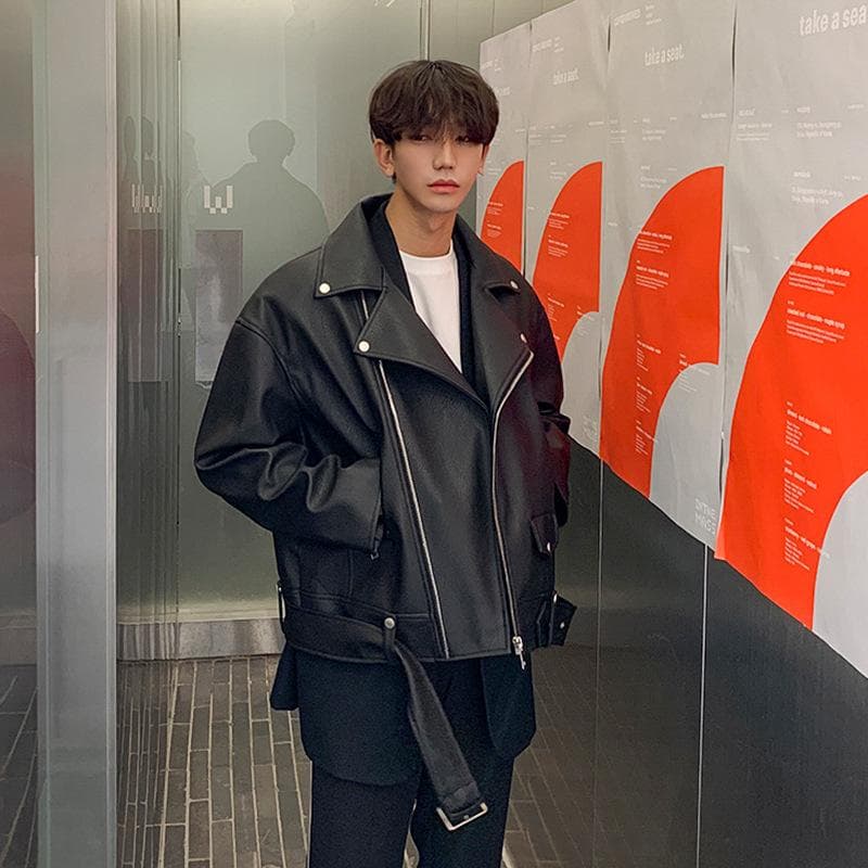 Autumn Youth Motorcycle Wear Leather Jacket Men's Trendy Handsome Casual Leather Jacket Slim Korean Style Jacket 2XL