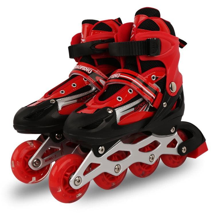 PU Roller Skates Adult Full Flash Inline Roller Skates Men and Women Supply Pulley Children Skates M (size 33-37) red