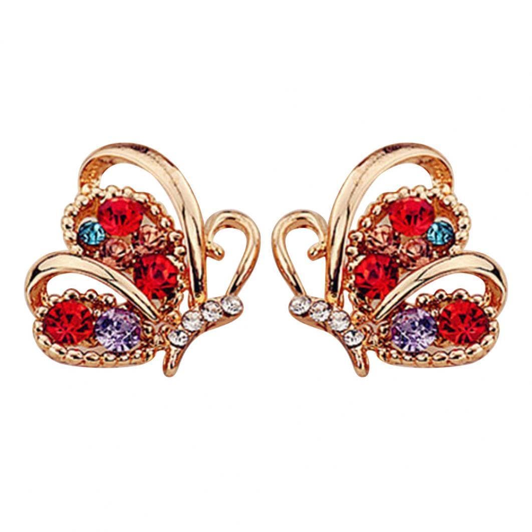 Fashion Women Rhinestone Butterfly Shape Stud Earrings Celebrity Eardrop Jewelry multicolour