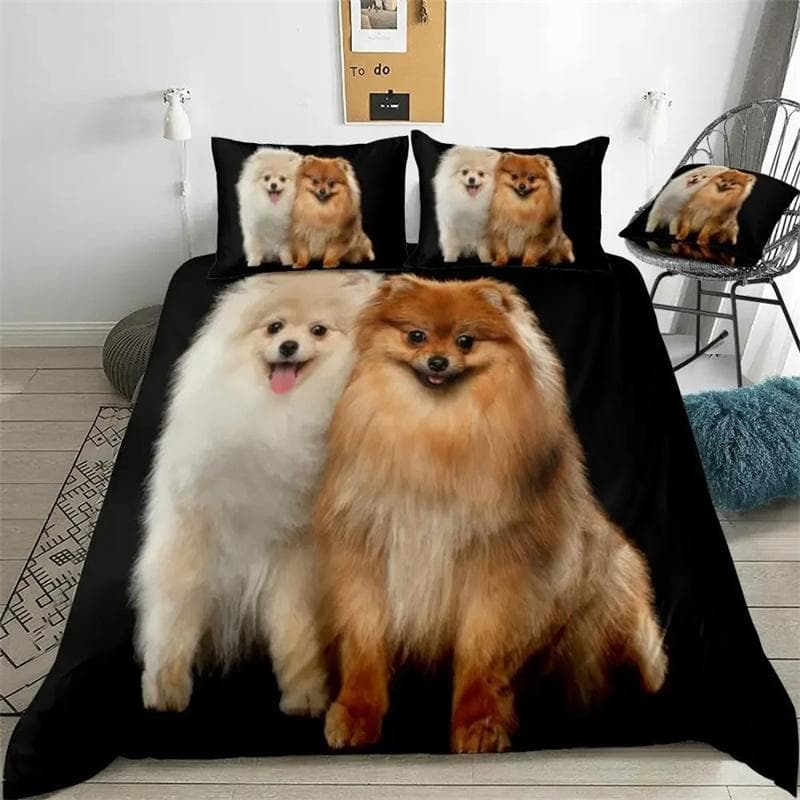 Pomeranian Dog King Queen Duvet Cover Puppy Bedding Set for Teens Adults Pet Animal Colorful Sky 2/3pcs Polyester Quilt Cover 200x230cm
