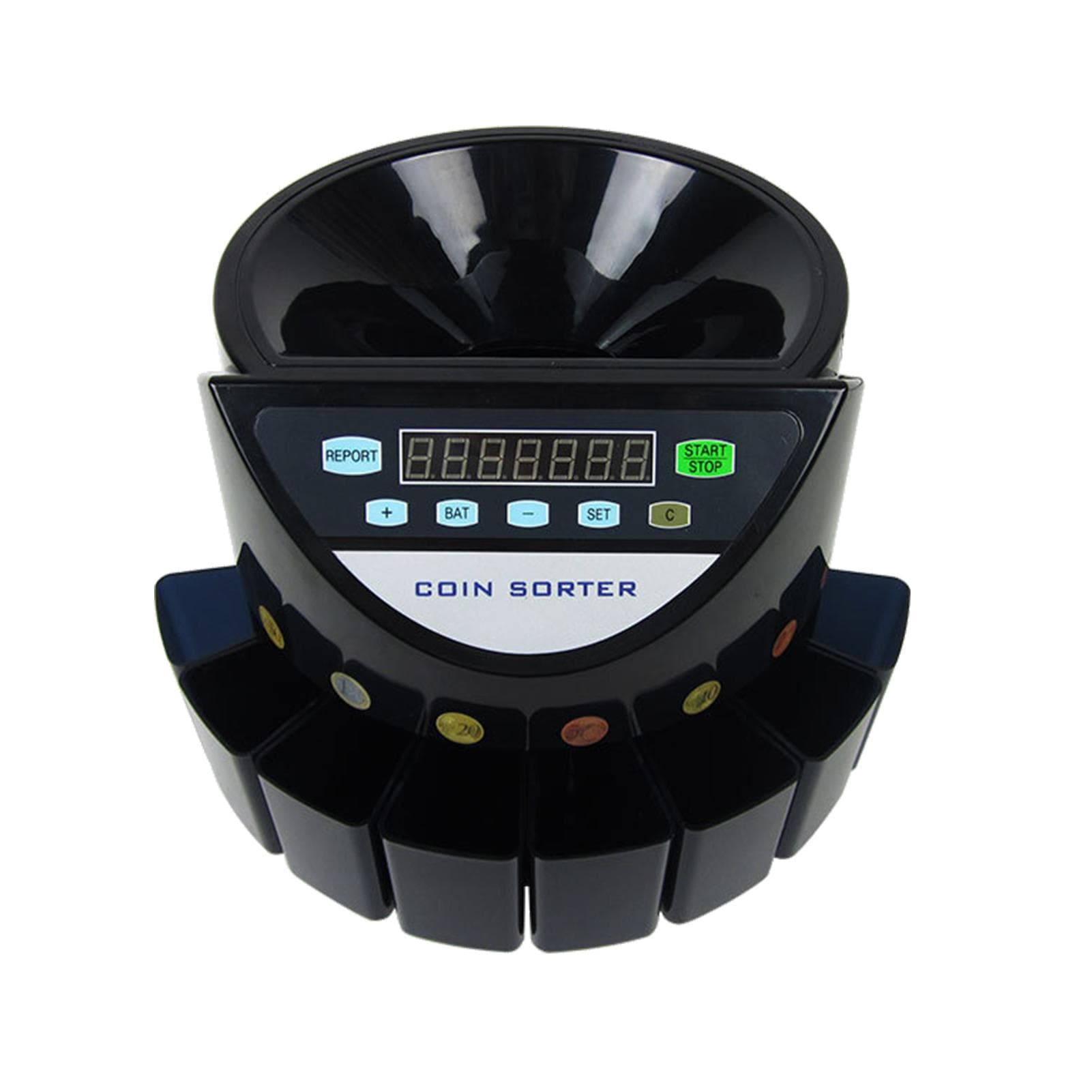 Electronic Coin Counter Sorter Euro 300 Coins Mini Digital Auto Counting Machine Preset/ Total black