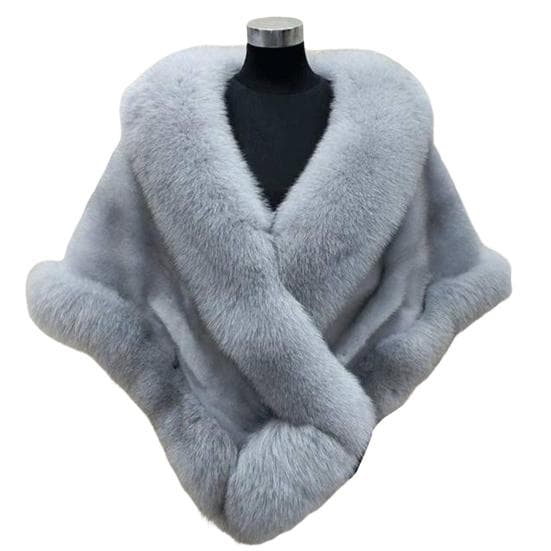 Thickened Warm Mink Fox Fluffy Cape Coat Solid Color Women Winter Faux Fur Shawl grey