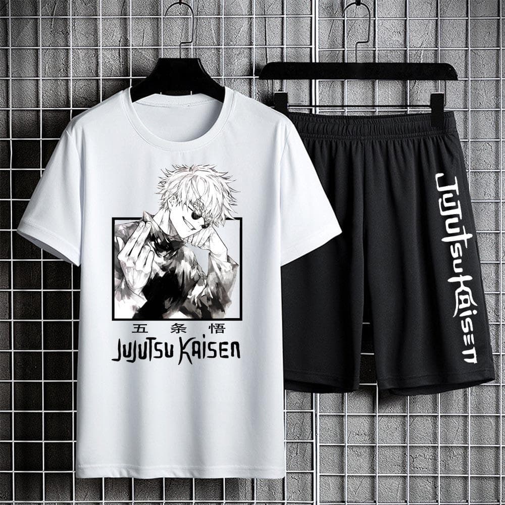 Anime Tshirt Unisex Sweatpants Male Jujutsu Kaisen Set Anime Short-set Short Sleeve Sets Streetwear Clothes for Men M