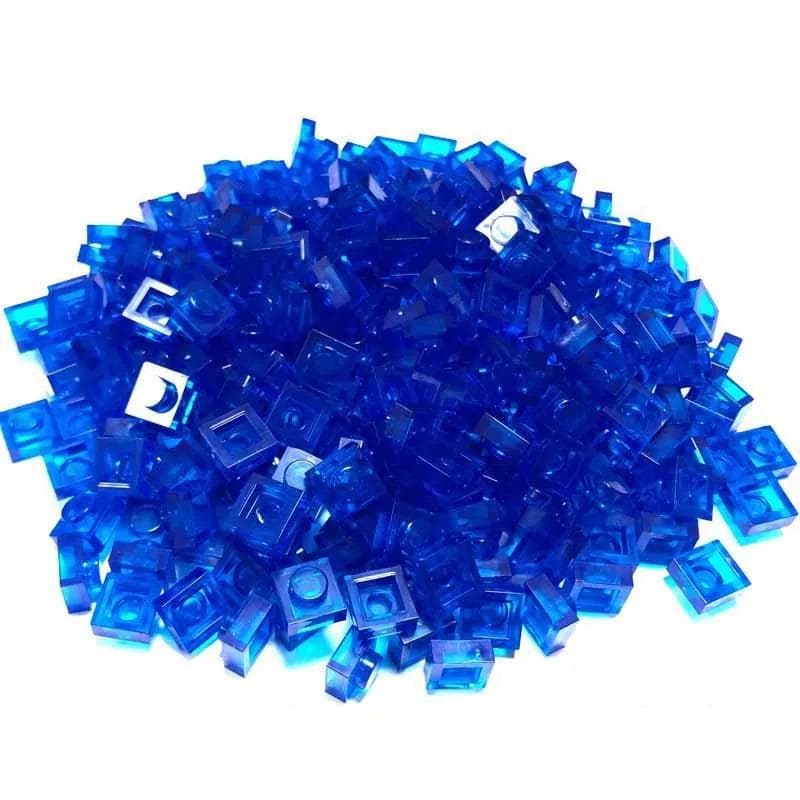 100pcs Transparent 1X1 Thin Brick Small Particles Building Blocks Transparent Parts Two-Dimensional Code Educational Children Bricks Assemblage Toy blue