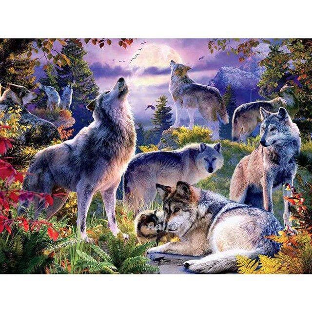 DIY 5D Diamond Painting Wolf Animal Mosaic Kit Cross Stitch Diamond Embroidery Full Drill Round 30X40CM dark grey
