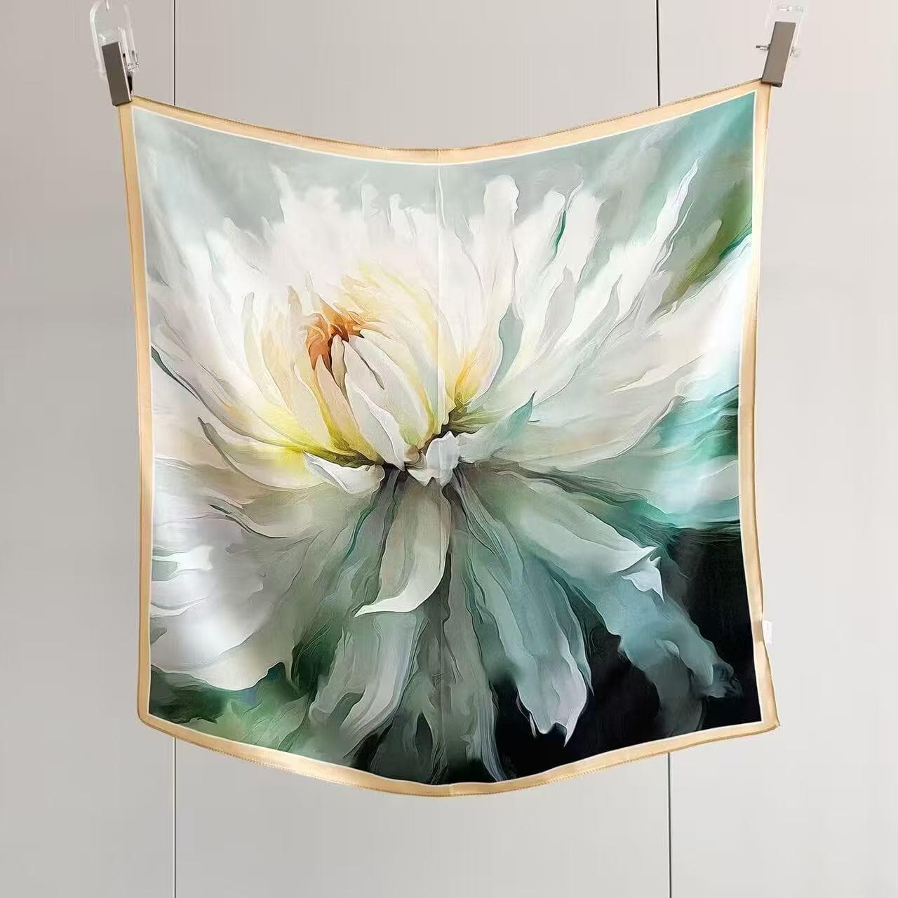 Silk Mulberry Square Scarf - Women's Spring/Summer Fashion Scarf Ink Lotus