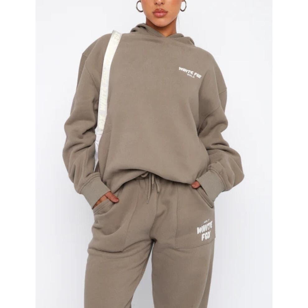 White Fox Women's Long Sleeve Hoodie Sweatshirt and Sweatpants Set Stylish Two-Piece Tracksuit for Fall Winter & Spring Light Brown XL