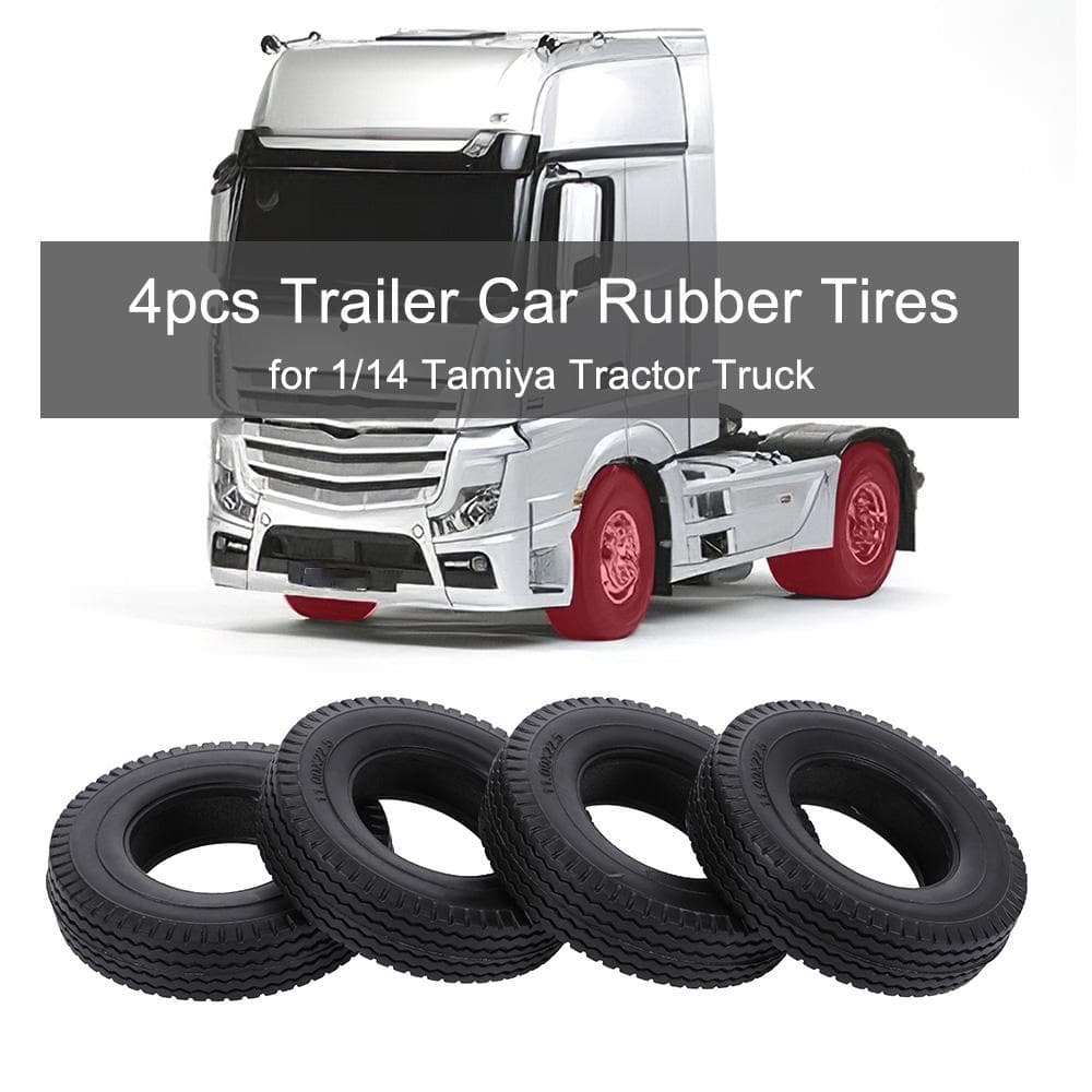 4pcs Trailer Car Rubber Tires for 1/14 Tamiya Tractor Truck RC Climber Trailer black