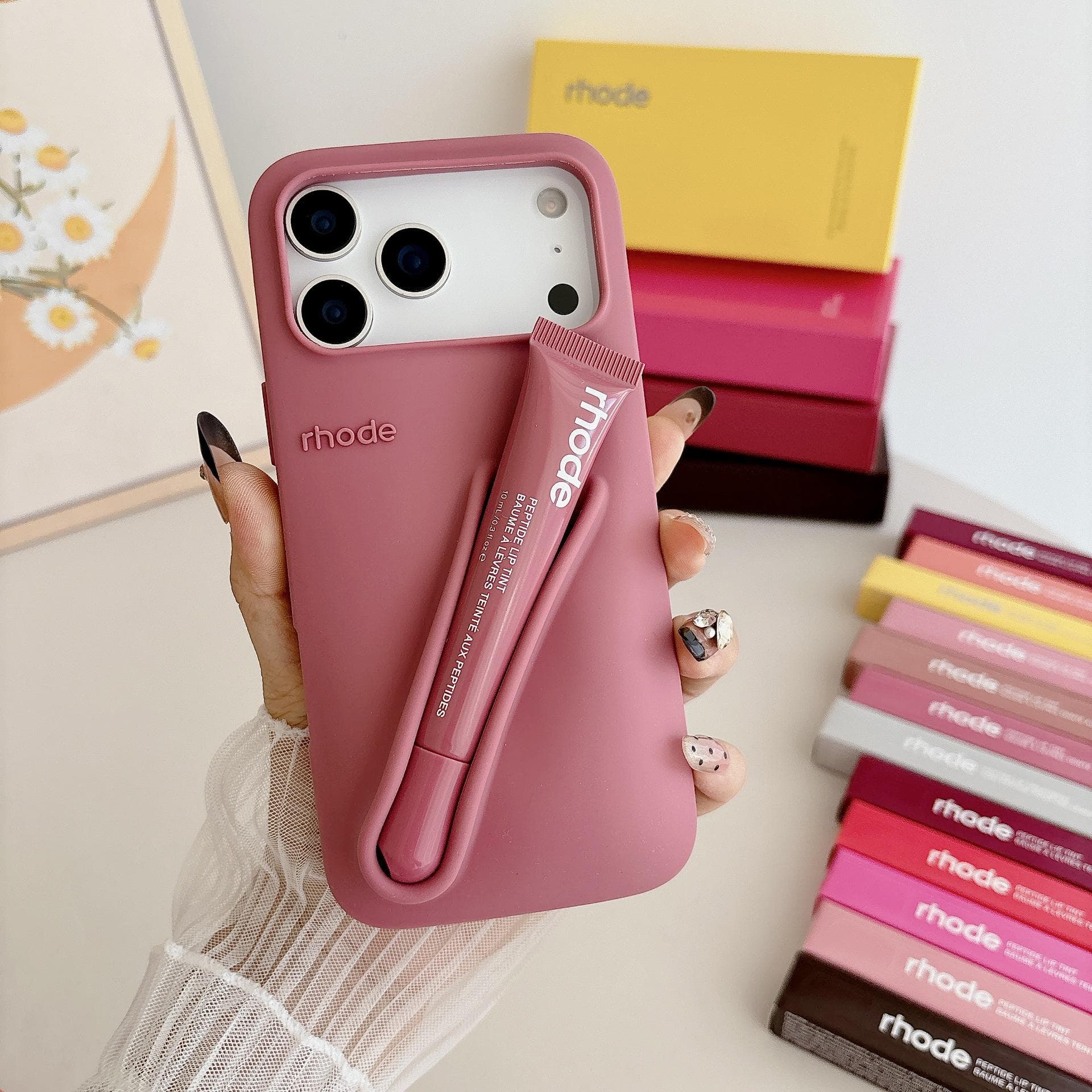 Hailey's Silicone iPhone Case with Lipstick Holder for iPhone 13, 14, 15, 17 + Gift Box iPhone 17 Pro