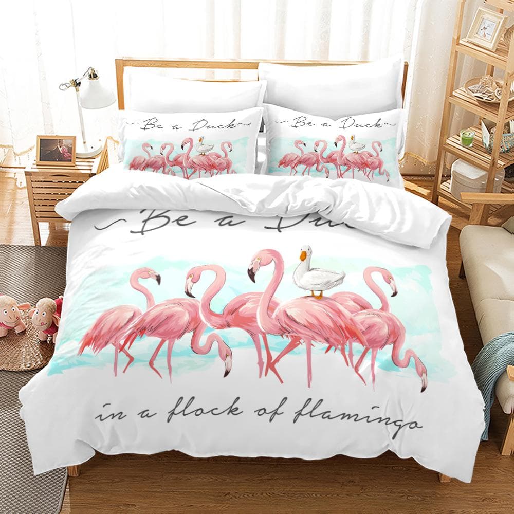 Pink flamingo Bedding Set Single Twin Full Queen King Size Flamingo Bed Set Aldult Kid Bedroom Duvetcover Sets 3D Anime 013 EU single(135x200cm)