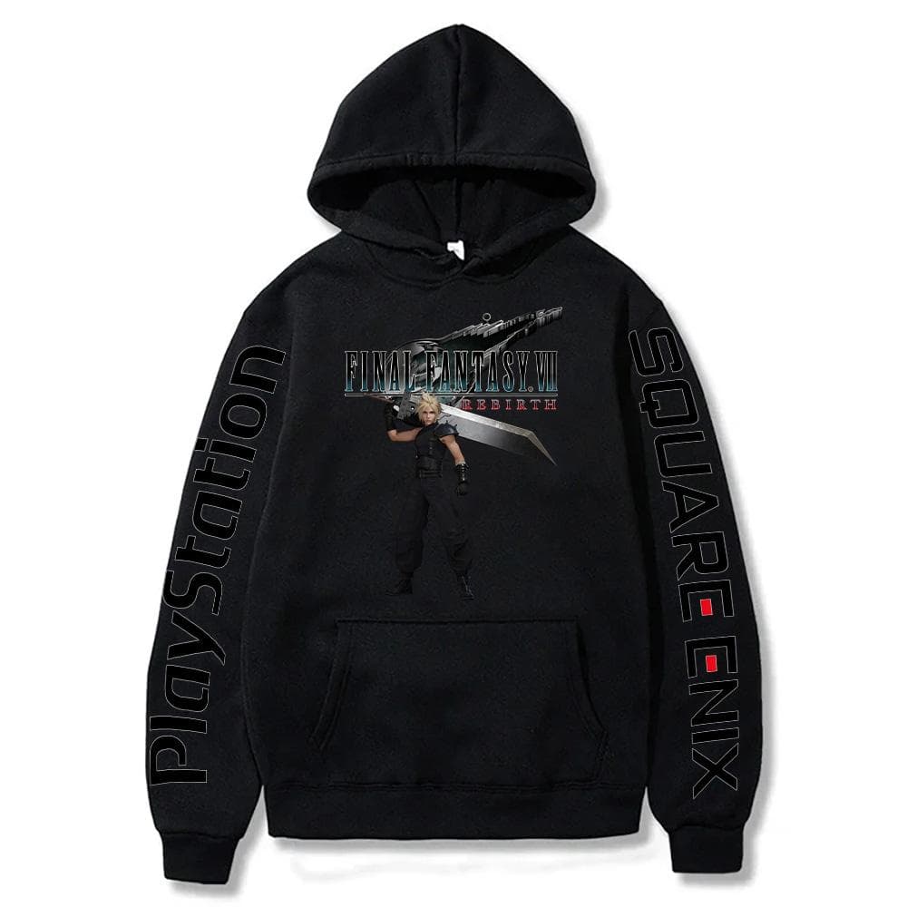 Cloud Strife Buster Sword Hoodies Final Fantasy VII Rebirth Pullovers Hot Game Harajuku Aesthetic Sweatshirts Unisex High Street Tops M black