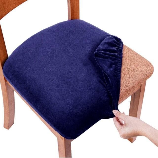 Velvet Spandex Dining Room Chair Seat Covers Removable Washable Elastic Cushion Covers For Upholstered Dining Chair navy blue
