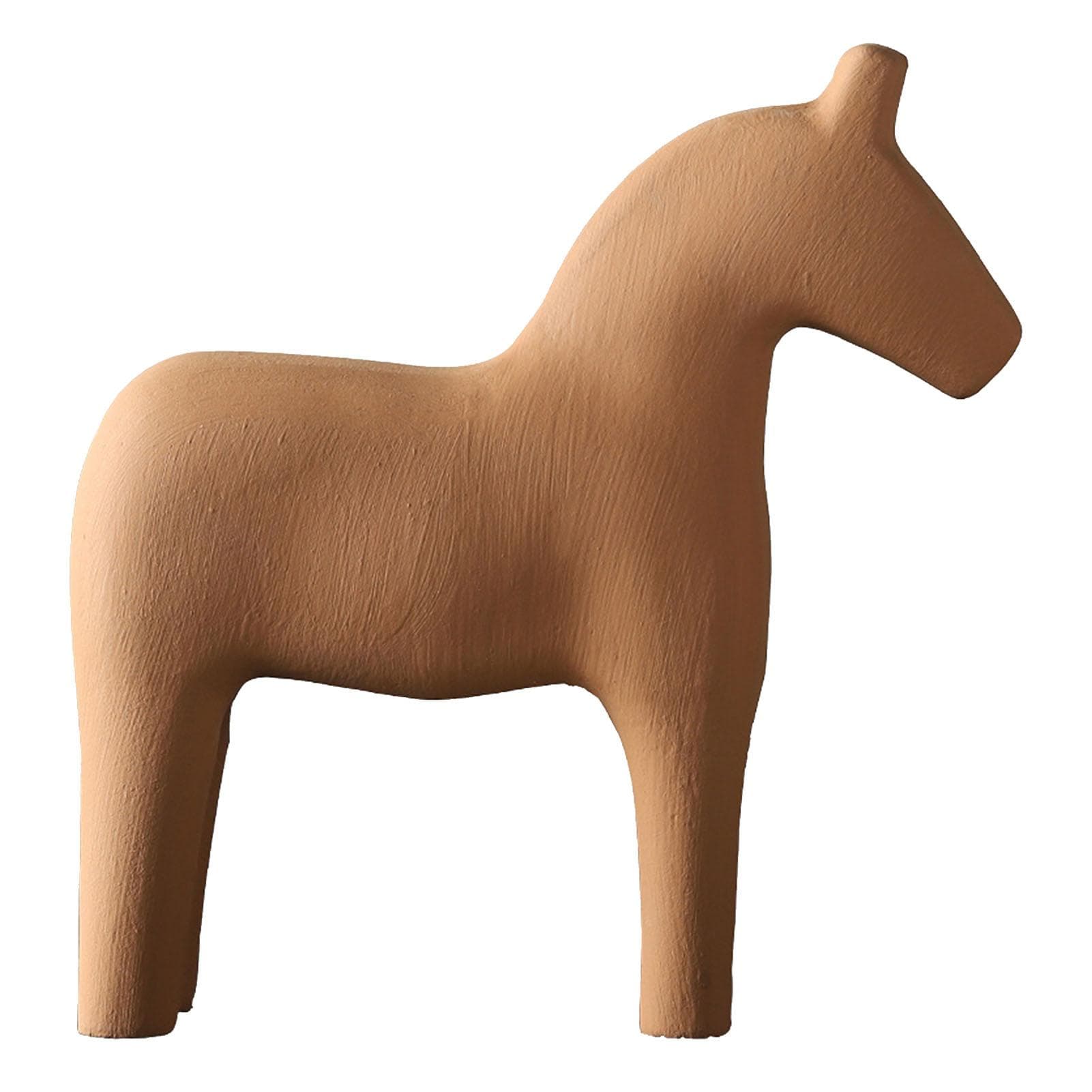 Wooden Horse Figurine Sturdy Pinewood Hand Painted Simple Pure Color Horse Statue for Family Office L khaki