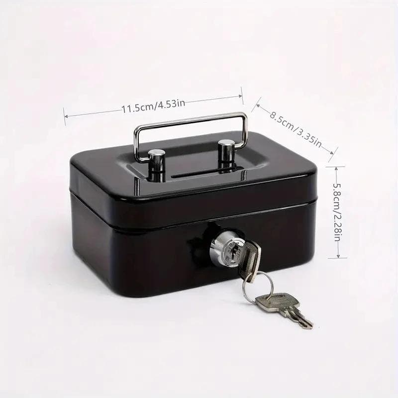 Metal Cash Box Mini Safe Lock Box Money Bank Metal Coin Bank Security Box Sturdy Cash Portable for Kids Coin Collection black