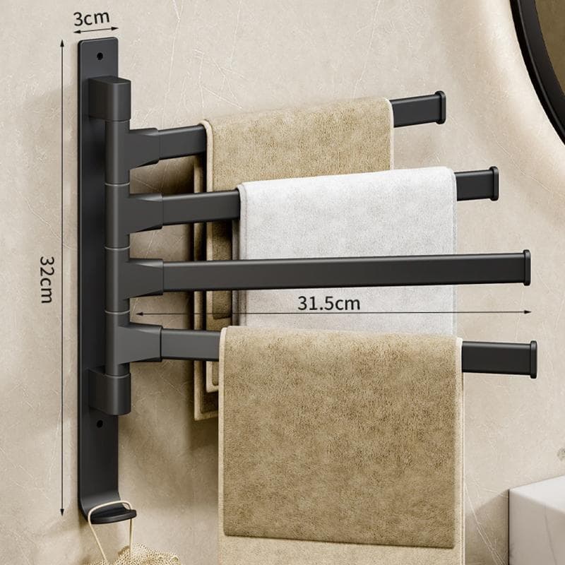 Bathroom Towel Rack Rotatable Holder Space Aluminum 4-Bar Hanger Kitchen Shelf Paper Hanging Wall Mounted 30x32cm black