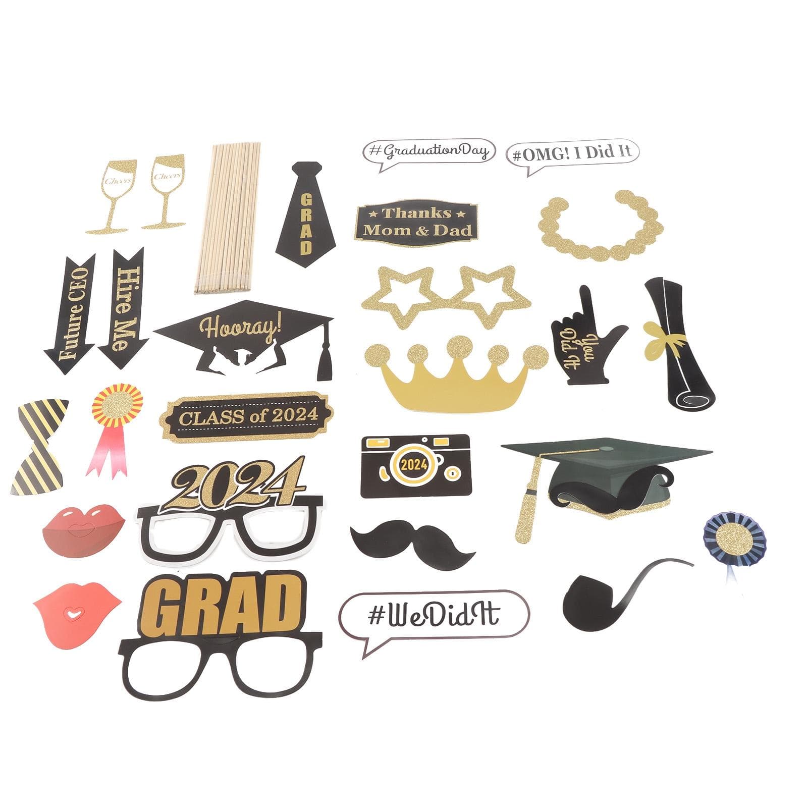 28PCS Graduation Paper Eyeglasses Glitter Glasses Photo Props School Class Classmates Party Type 1