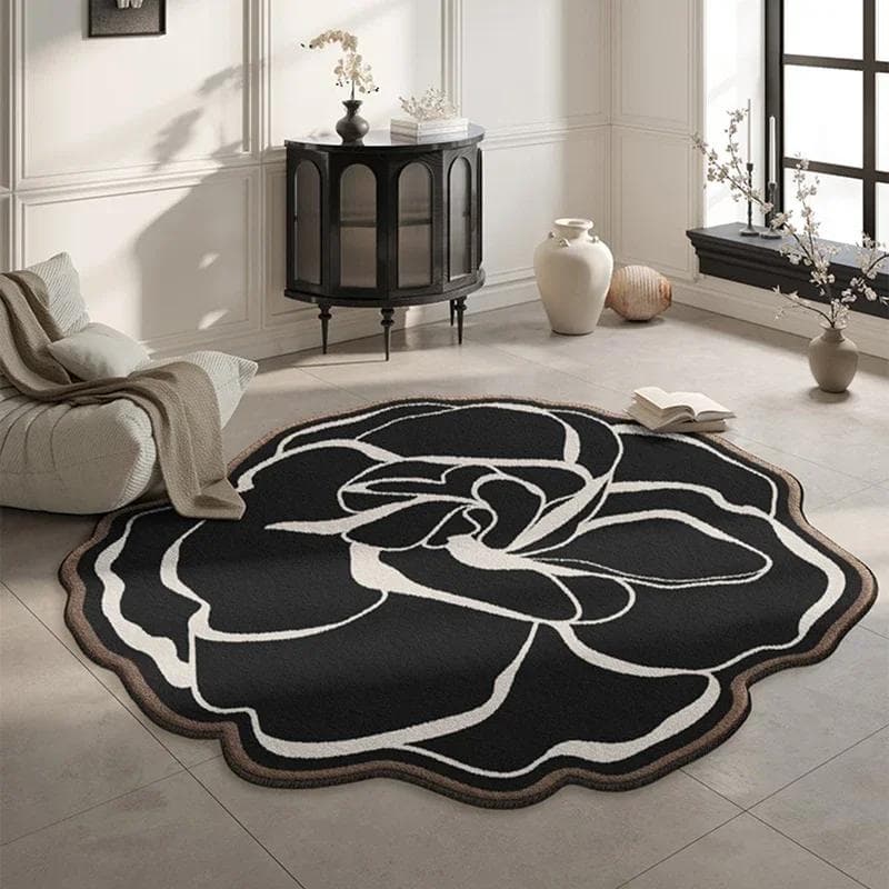 Living Room Carpet Flower Carpets Chair Floor Mat Black White Luxury Home Decoration Rug Bedroom Bedside Rugs Alfombra De Salón Custom Inquiry
