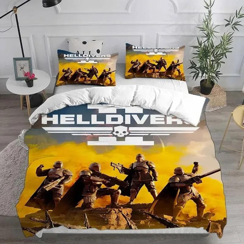 3D HELLDIVERS 2 Bedding Sets Comforter Quilt Bed Cover Duvet Cover Pillow Case Sets Kids Adult Size For Home Textiles US King 264x228cm