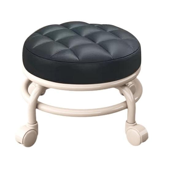 Low Height Rolling Stool with 360 Degrees Wheels Faux Leather Sponge Filled Cushion Modern Home black