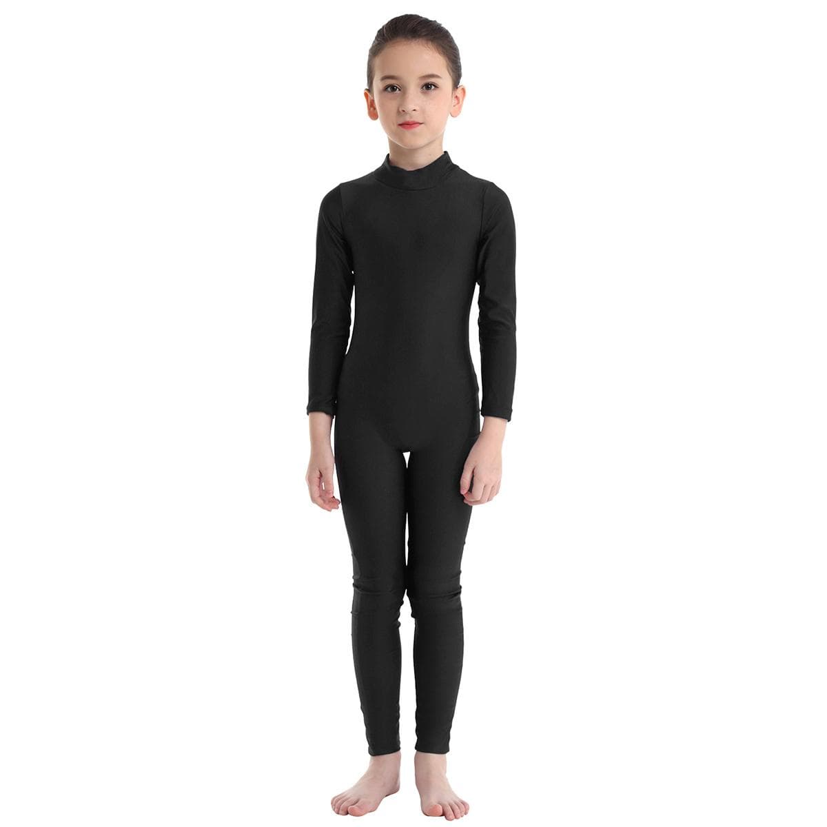 Children Girls Long Sleeve Dance Gymnastic Leotard Unitard Full Length Bodysuit Costume Dance Wear 11-12 Years black