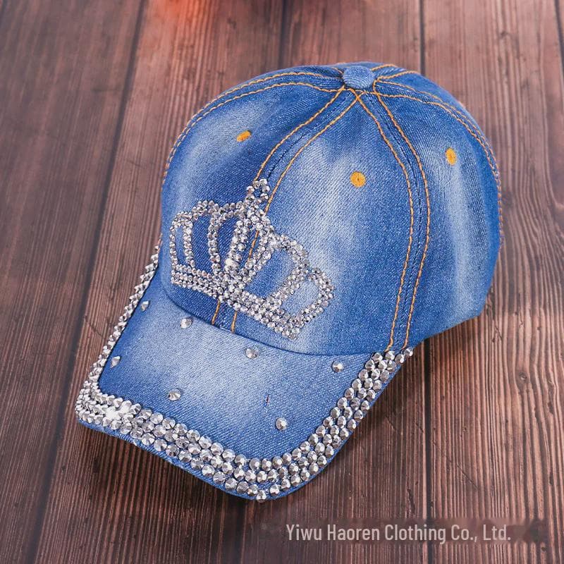 Women's Rhinestone Denim Baseball Cap - Paris Lettering Sun Hat Adjustable