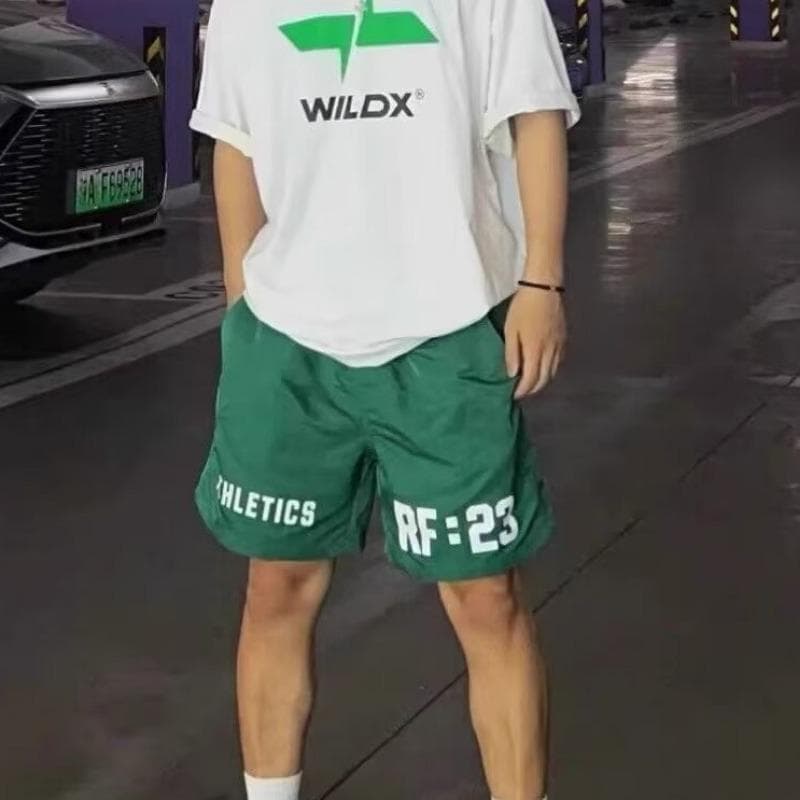 Letter Printed Cropped Pants Men's Summer Basketball Sports New Couple Loose Shorts One size green