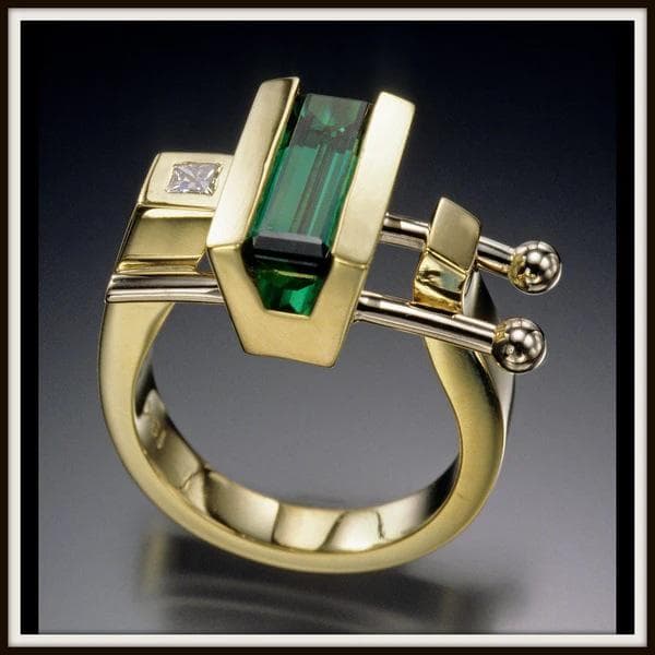 Sanjie 18K Gold-Plated Green Gemstone Ring – Stylish European and American Jewelry for Women Size 7