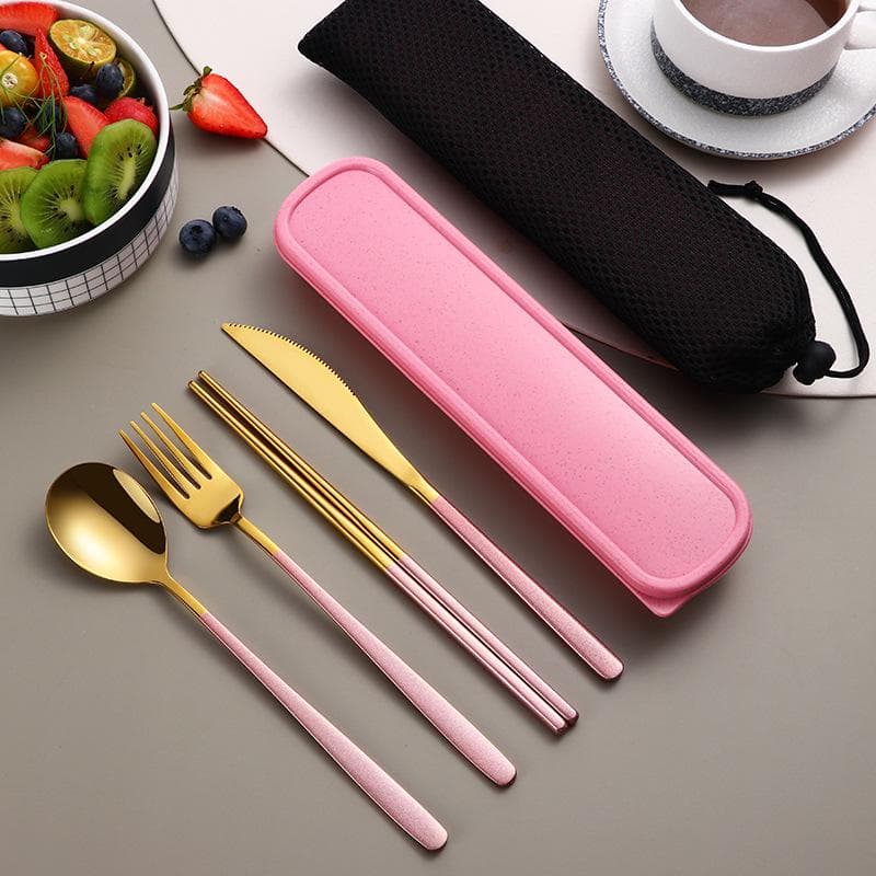 304 Stainless Steel Portable Gift Cutlery Set Korean Cutlery Knife Fork Spoon Chopsticks Four-Piece Set