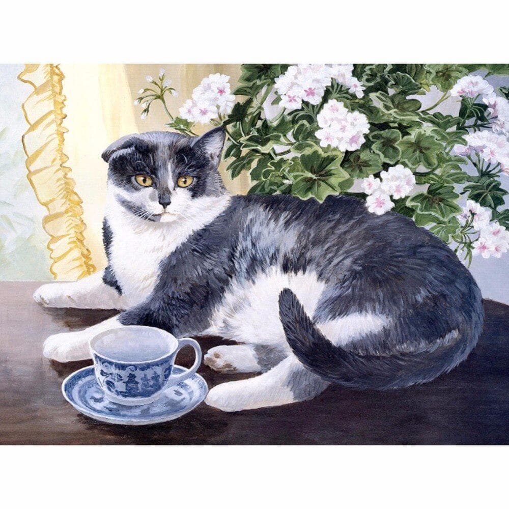 Diy Diamond Painting Cross Stitch Flower Cat Diamond Embroidery Pattern Rhinestone Pasted Needlework 20X30CM