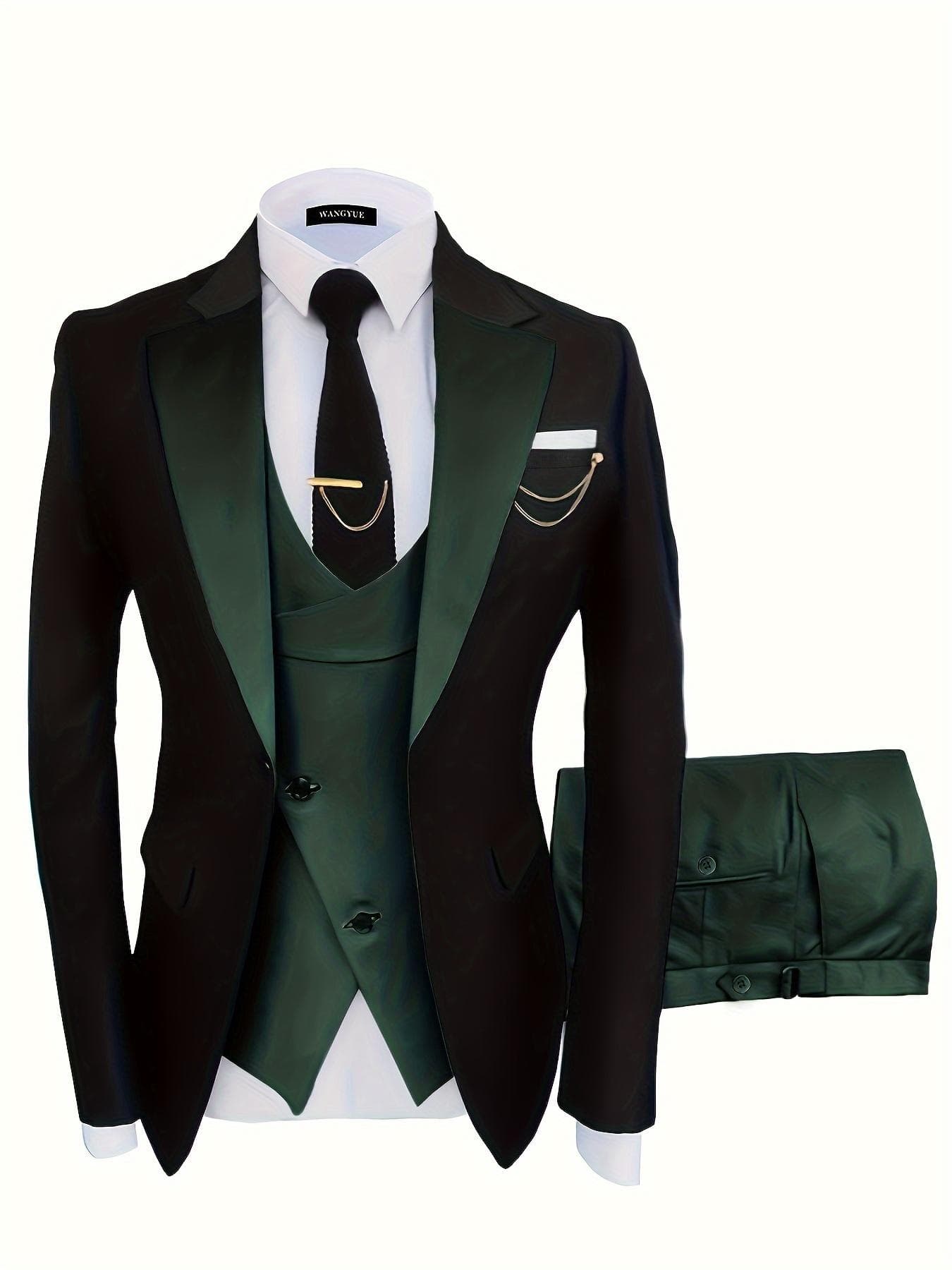 3 Pieces Formal Suit Set - Men's One Button Jacket & Vest & Pants - for Business, Dinner, Wedding & Party - Perfect Gift for Men XXXXXL