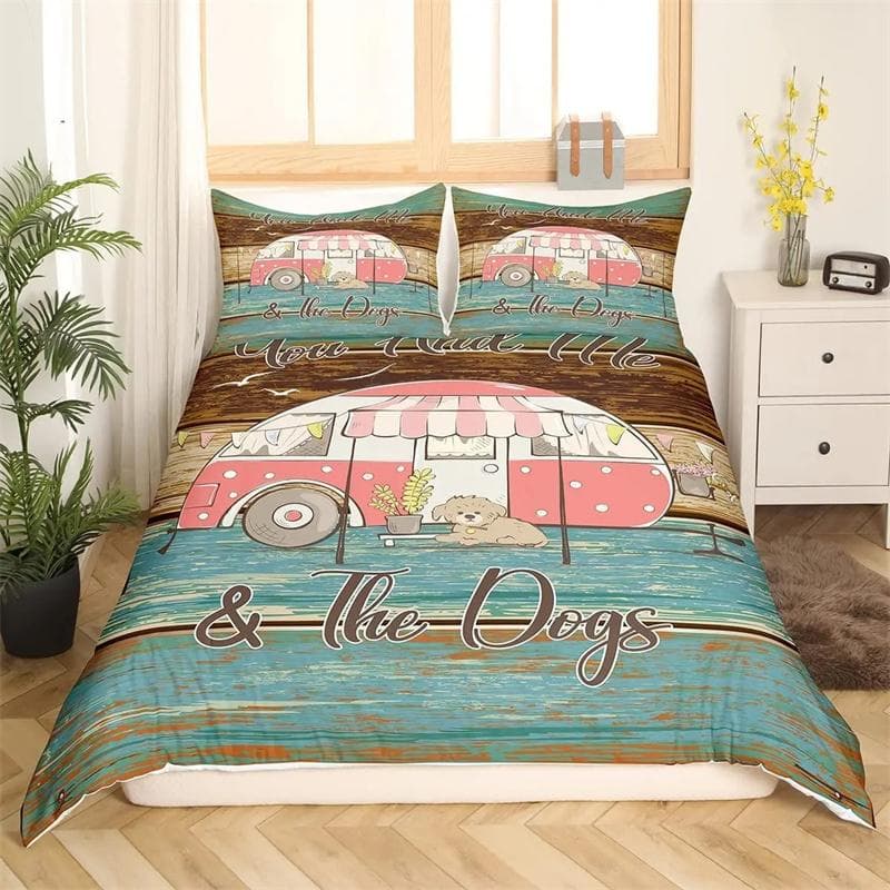 Happy Camping Comforter Cover King, Summer Camping Decoration Bedding For Boy Teens Family, Beach Vacation Style Duvet Cover Set 150x200cm 3pcs
