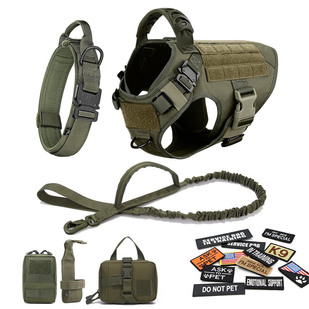 Military Large Dog Harness Collar Leash Bags Patches Set Pet Malinois Training Vests Tactical Dogs Harnesses Accessories S