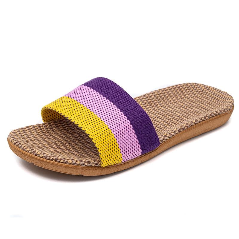 Summer Linen Women'S Slippers Flat Sandals Home Color EVA Lightweight Shoes For Women Casual Slippers 37-38 purple