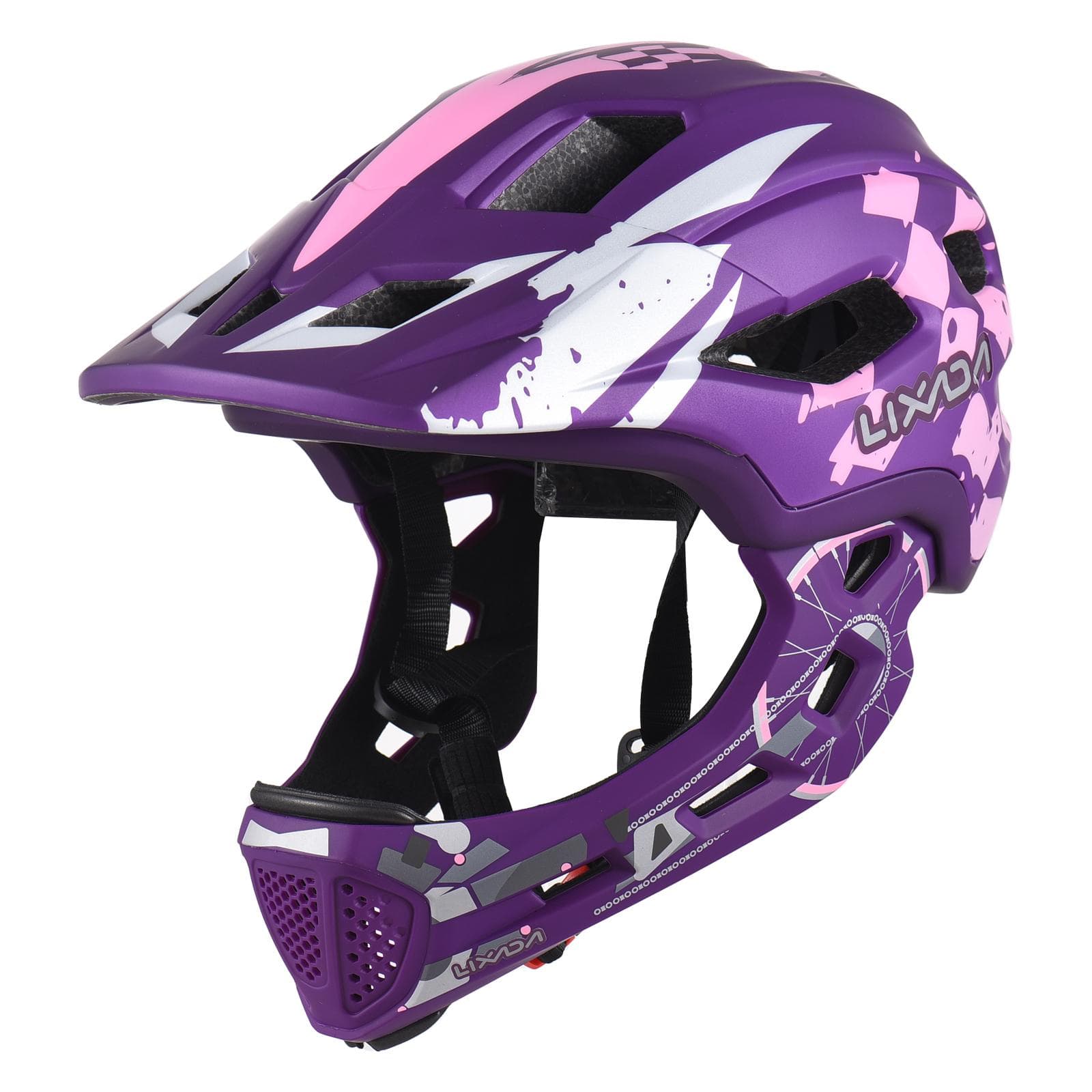Kids Cycling Helmet Detachable Full Face Helmet Adjustable Cycling Helmet for for Children Cycling purple