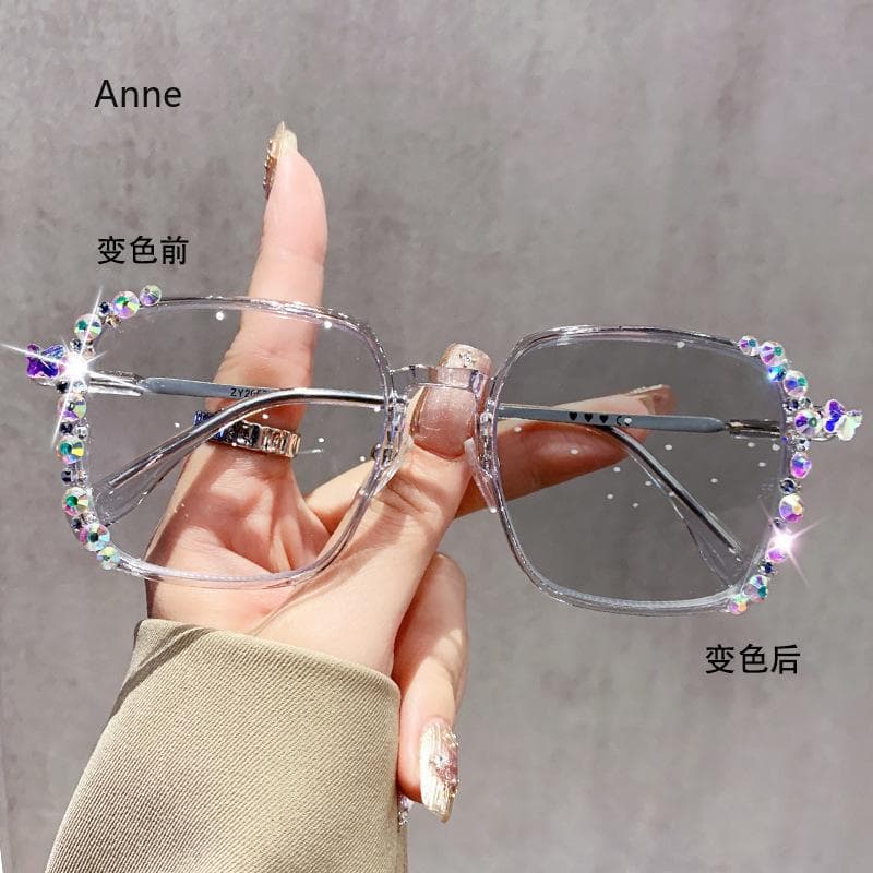 Luxury Diamond Cut Photochromic Glasses Trendy Color Changing Eyeglasses Handmade Myopia Glasses for Women Men Fashion -1.75