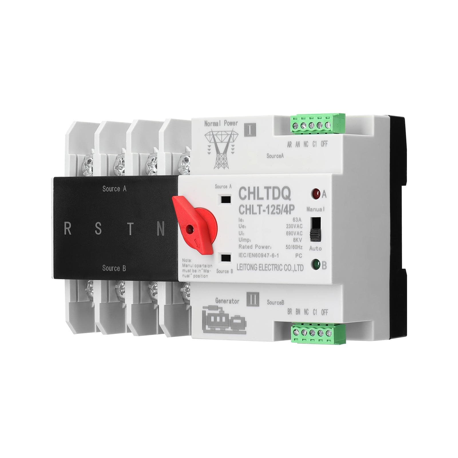 Compact Automatic Transfer Switch Electrical Selector Switches Dual Power Switch Solar Power Rail 4P-63A