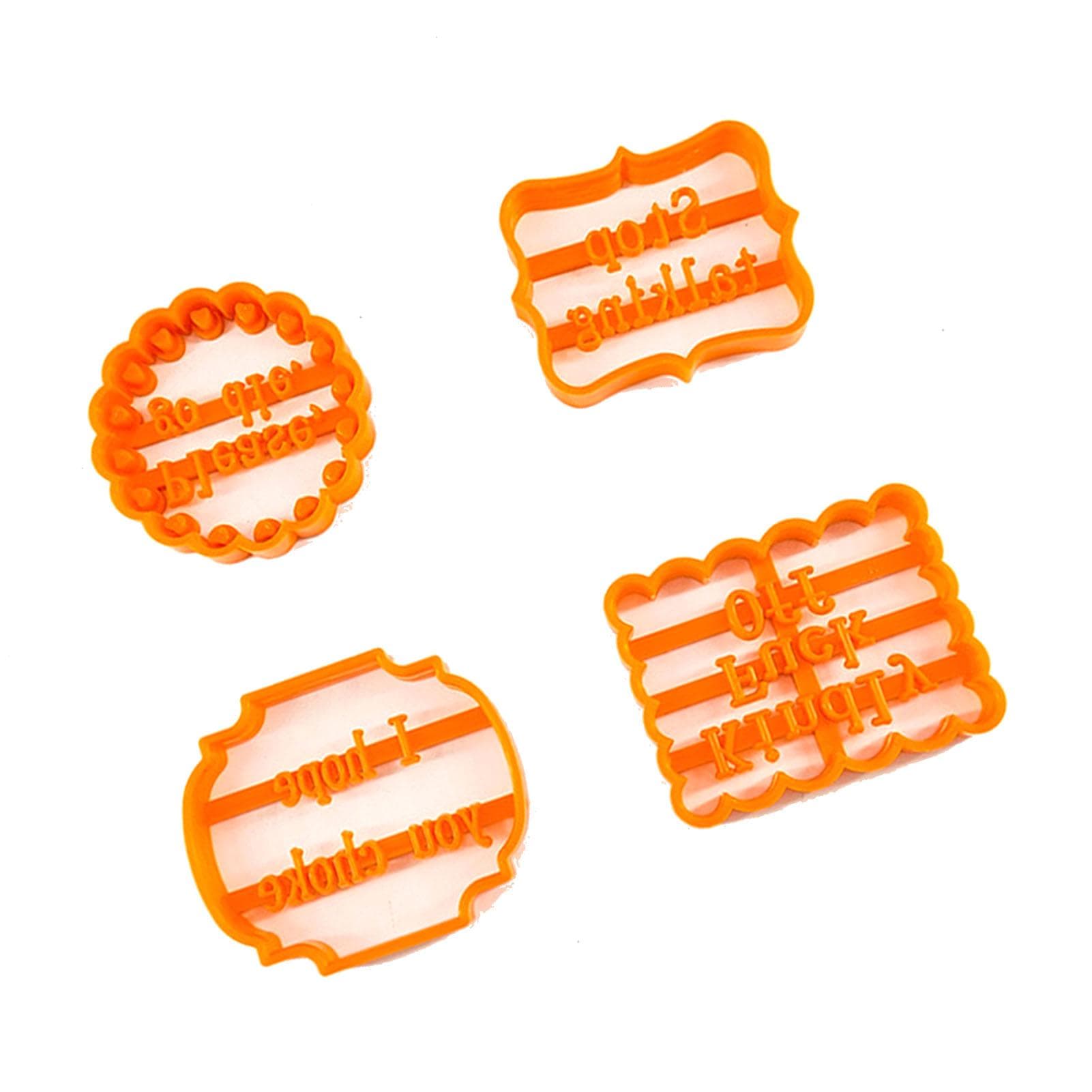 4Pcs Funny Cookie Cutters Baking Biscuit Plastic Moulds Set with Fun Irreverent Phrases for Home