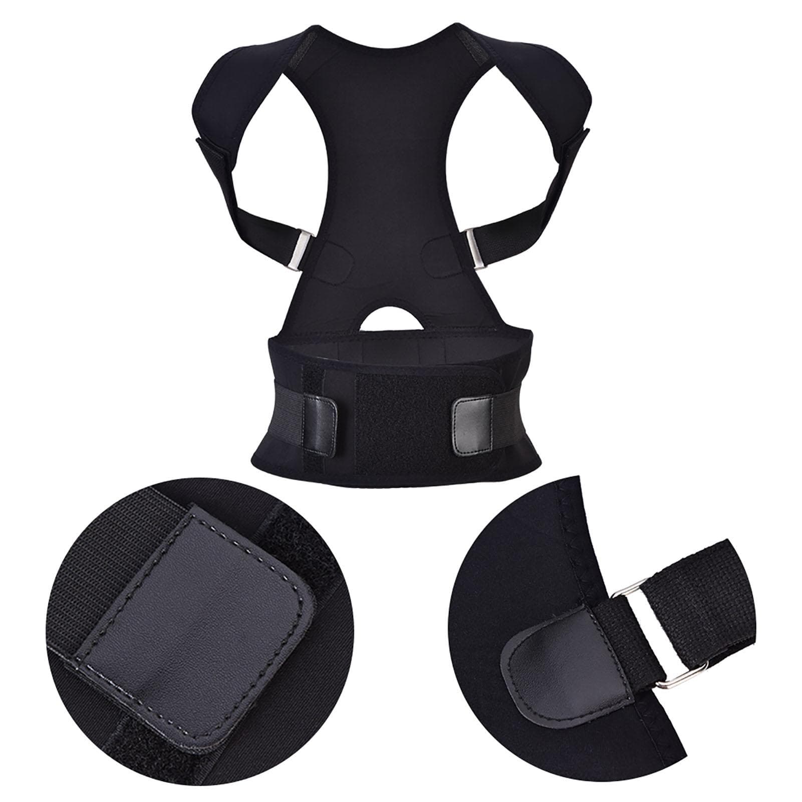 Men Women Adjustable Shoulder Brace Waist Belt Back Support Posture Corrector (Black XL) XL black
