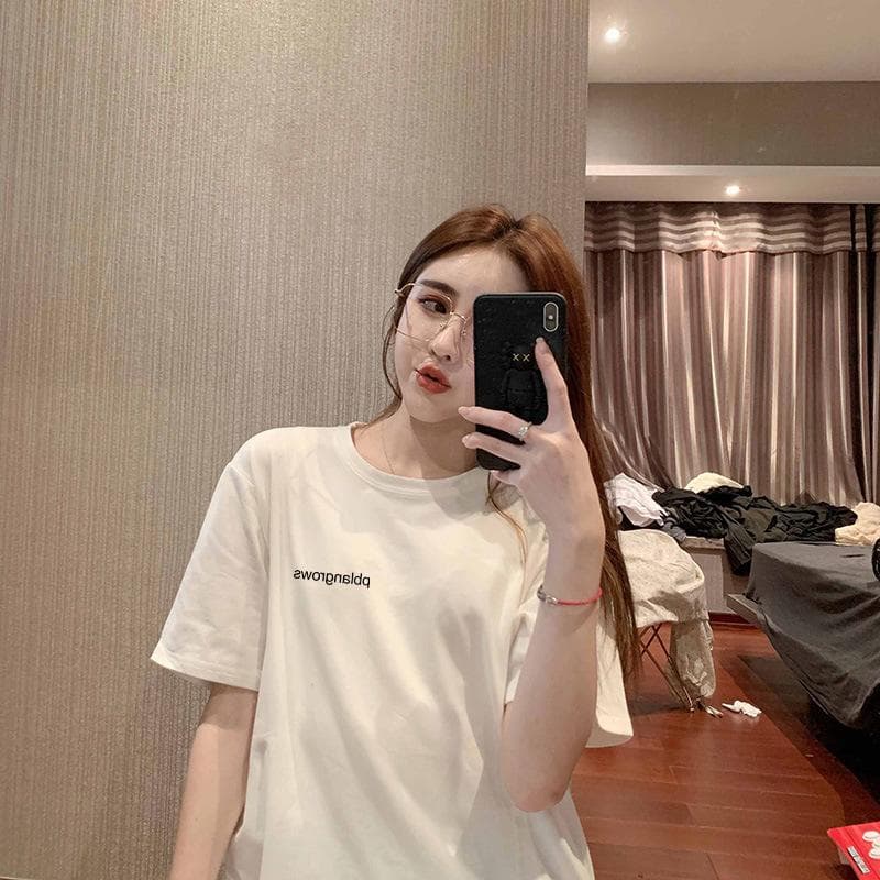 Spring and Summer White Letters T-shirt for Women Short-sleeved Bf Style Loose Mid-length Top 2XL white