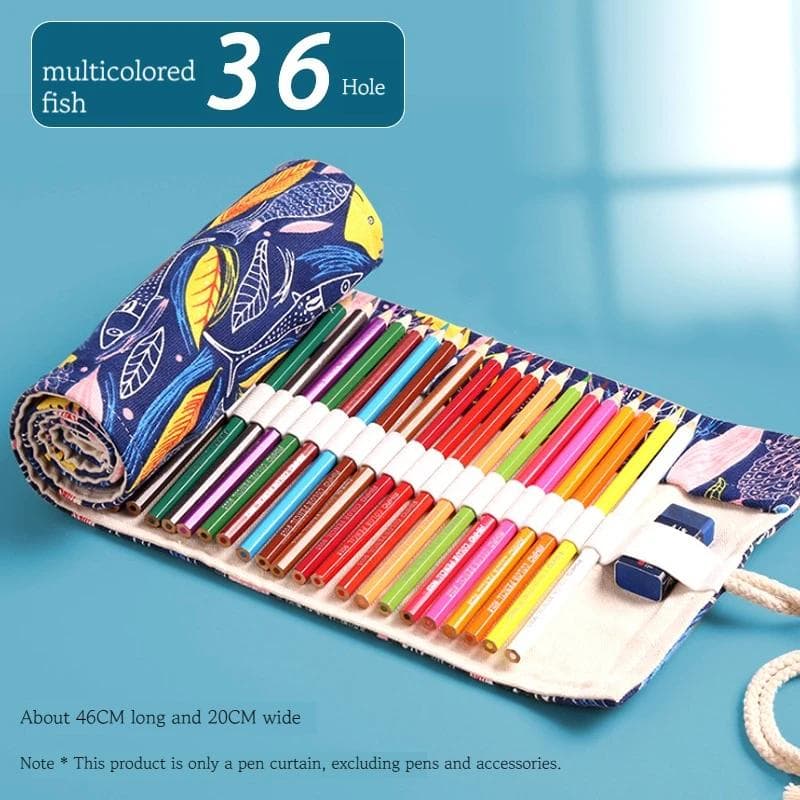 Art Pencil Storage Wrap Roll Up Pencil Pen Bag Colorful Holder Case Storage Pouch School Students