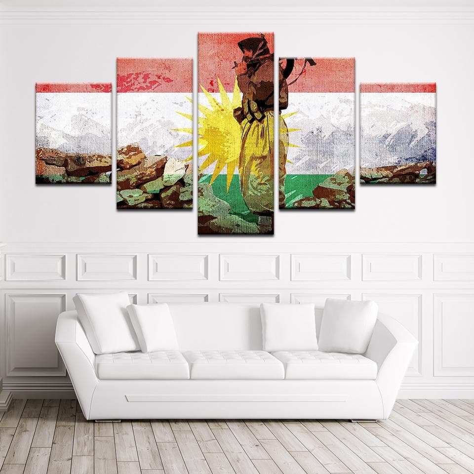 5 Piece Art Picture Kurdistan Soldier Flag HD Print Painting Poster Canvas Painting Poster Living Home Room Decoration Medium Size Unframed Canvas