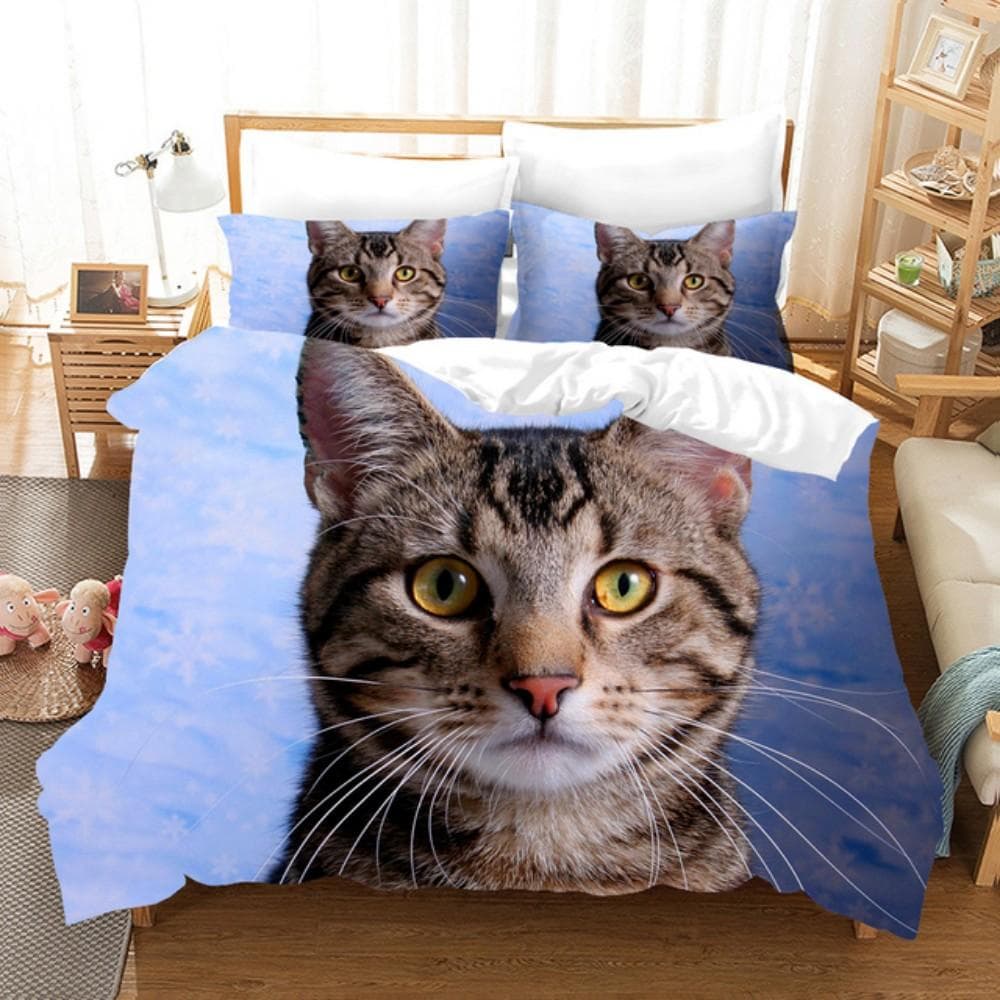 Baby Cat Bedding Set Lovely White Kitten Bed Linen Single Double Queen King Twin Size Duvet Cover Set Kids Girls Room Decor Gift cot size 70x133cm