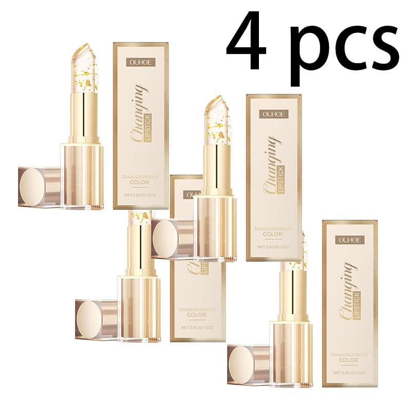 OUHOE Gold Foil Color Changing Nourishing Lipstick Nourishing Moisturizing Hydrating Glass Soft Lip Skin Non-Greasy Lipstick
