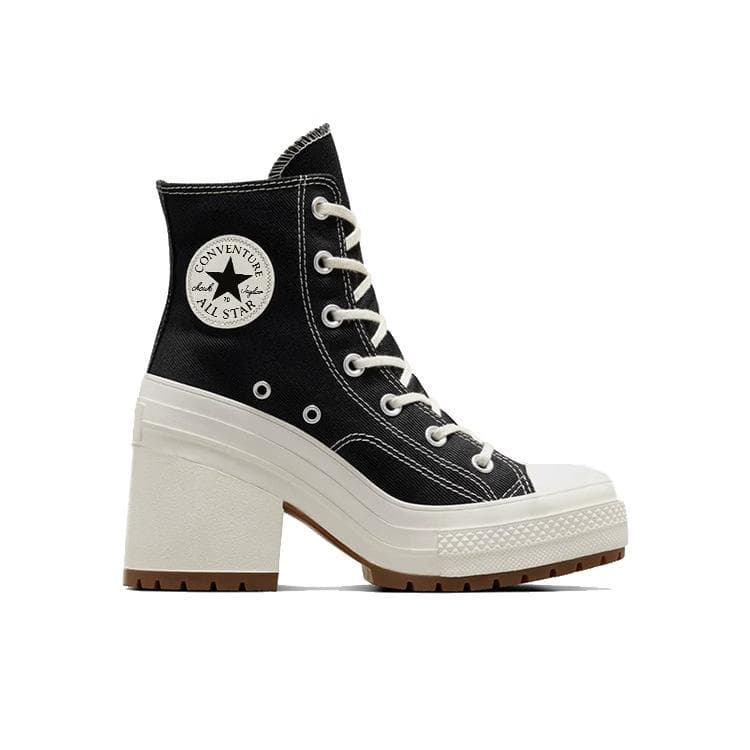 Canvas shoes women's 2024 new retro high-heeled thick-heeled high-top round head lace-up waterproof table heightened thick-soled white shoes 38 black