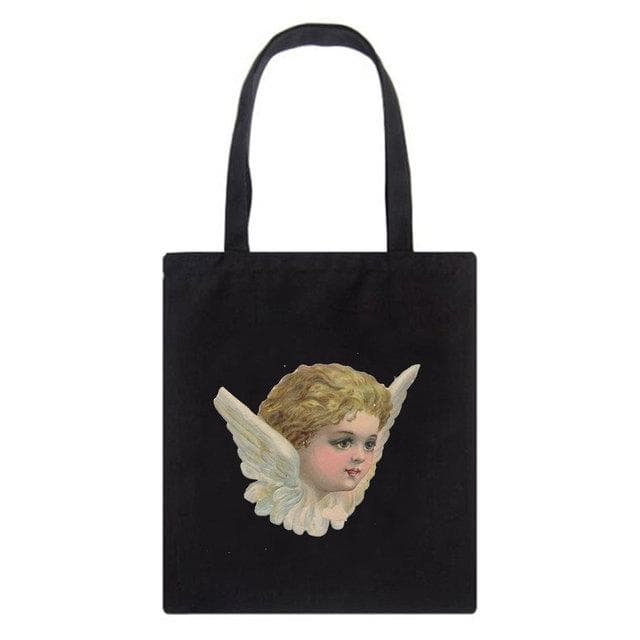 Fiorucci Letter Angel Cartoon Casual Vintage Large-capacity Fashion Harajuku Canvas Bag Hip Hop Shopping Bag Women Shoulder Bags 25*30cm