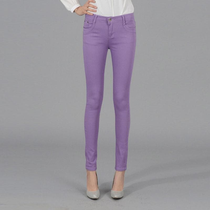 Women Ladies Pencil Pants Summer Pockets Button Skinny Calf Length Pants Casual Stretch Trousers Plus Size Female Pants 7XL light purple