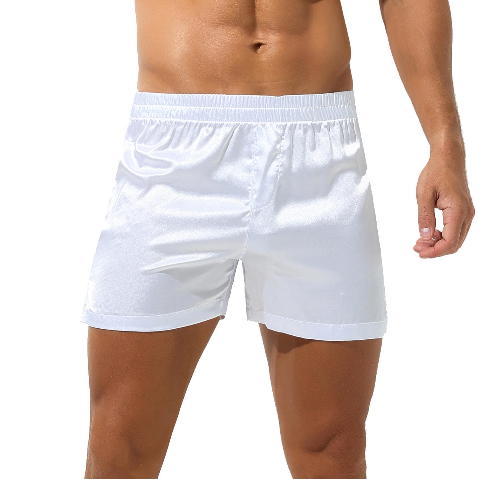 Mens Silk Satin Boxers Shorts Underwear Sleep Pajama Lounge Shorts XL white