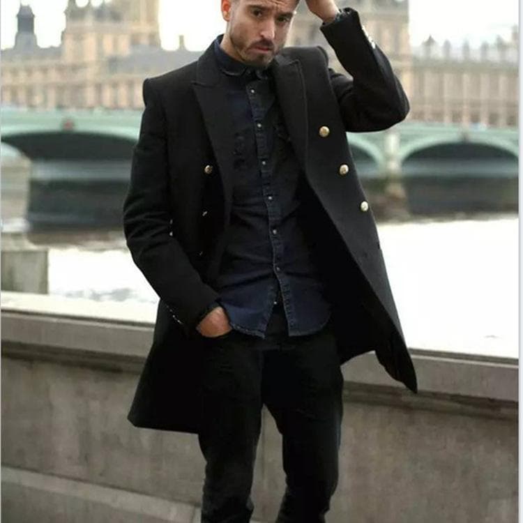 Autumn and Winter Thick Woolen Coat Men's Woolen Windbreaker Jacket 3XL black