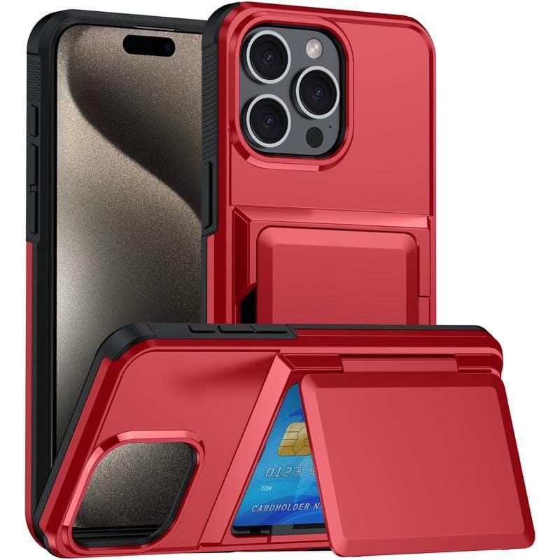 Apple 15 ProMax Card Card Phone Case Suitable for IPhone14 Two-in-one Flip Wallet Anti-fall Protection Case iPhone11(6.1) red