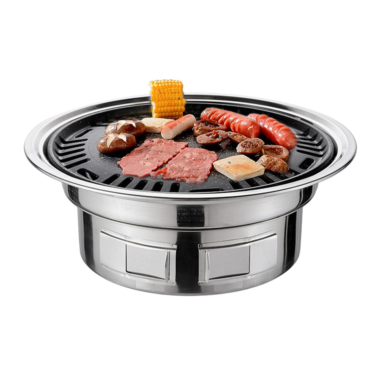 13 Inch Korean BBQ Grill Multifunctional Charcoal Barbecue Grill Round Camping Grill Stove Tabletop silver